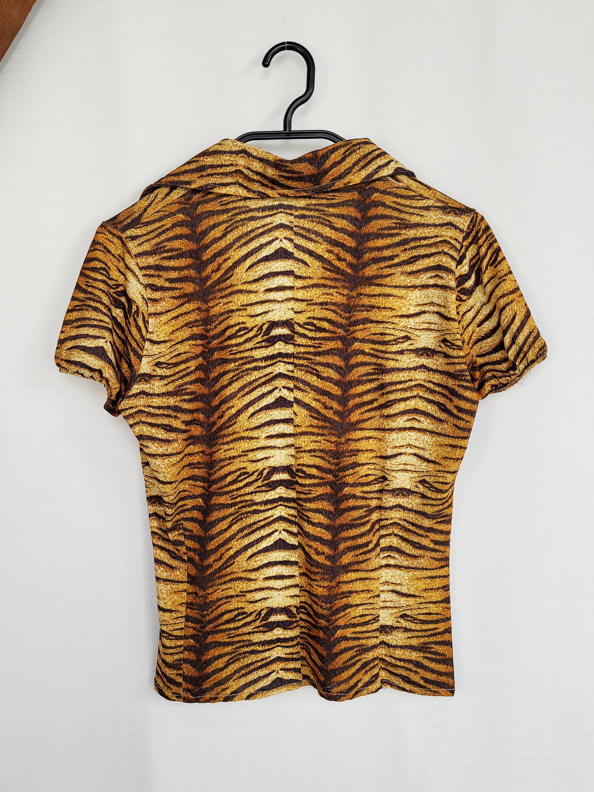 Vintage 90s animal print mesh kitsch blouse top