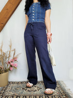 Load image into Gallery viewer, Vintage Y2K 00s navy blue partly linen wide casual pants
