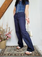 Load image into Gallery viewer, Vintage Y2K 00s navy blue partly linen wide casual pants
