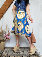 Load image into Gallery viewer, Vintage 90s folk elephant print wrap midi summer skirt
