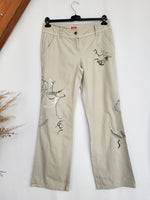 Load image into Gallery viewer, Vintage Y2K 00s low waist beige embroidered straight pants
