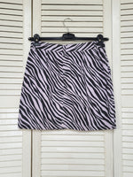 Load image into Gallery viewer, Vintage 00s Y2K zebra print lilac denim mini skirt
