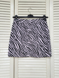 Vintage 00s Y2K zebra print lilac denim mini skirt