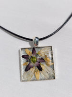 Load image into Gallery viewer, Handmade pendant, Pressed flower jewelry, Dried flower resin square pendant necklace, floral herbarium collar,  S4
