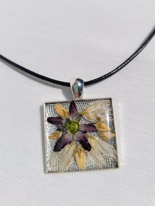 Handmade pendant, Pressed flower jewelry, Dried flower resin square pendant necklace, floral herbarium collar,  S4