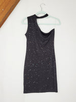 Load image into Gallery viewer, Vintage Y2K black shimmer sparkly one shoulder mini dress
