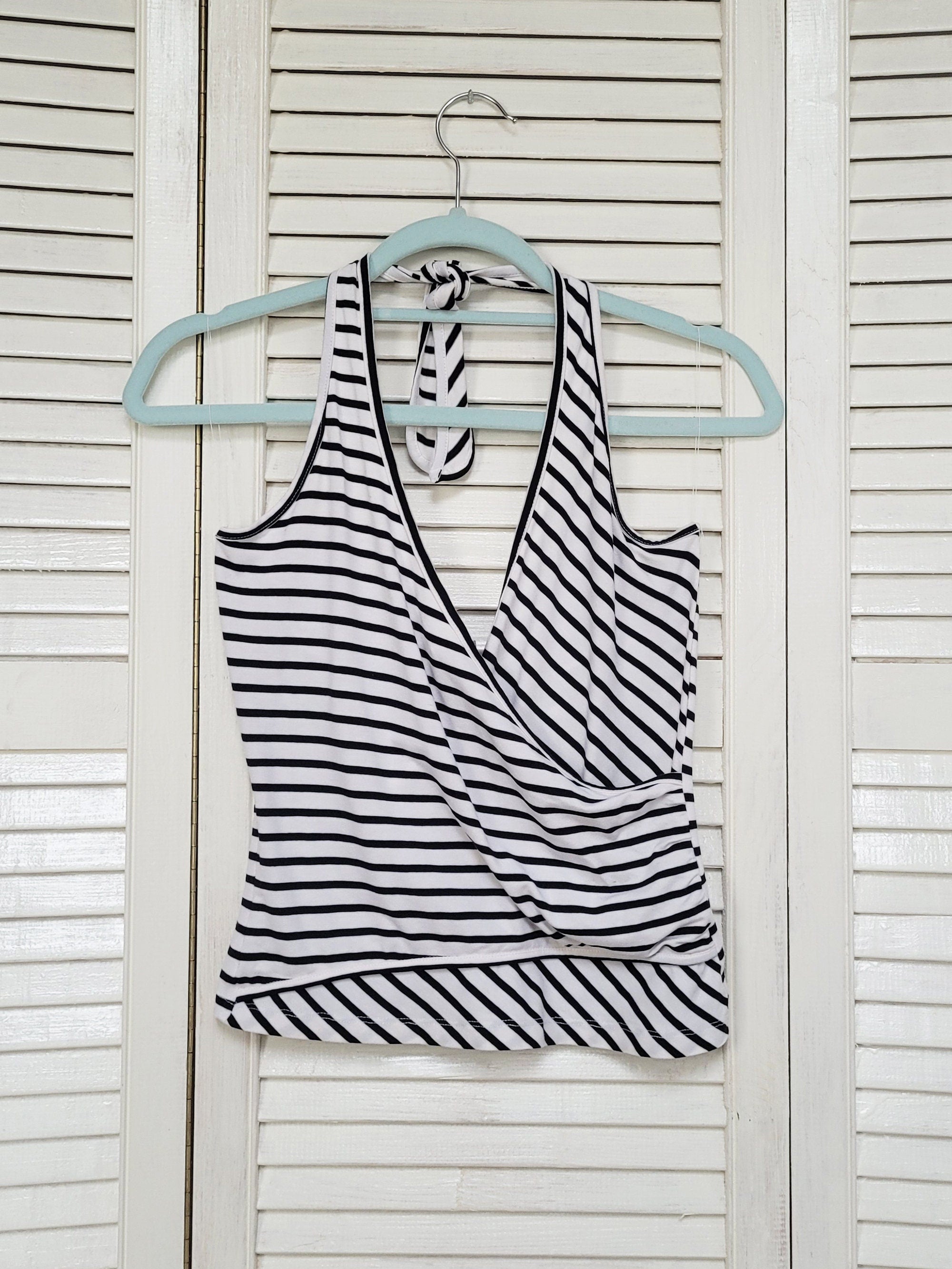 Vintage Y2K 00s striped minimalist halter blouse top