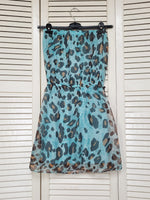 Load image into Gallery viewer, Vintage Y2K 00s blue animal print bandeau festive mini dress
