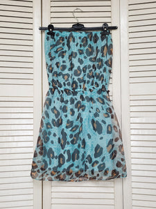 Vintage Y2K 00s blue animal print bandeau festive mini dress