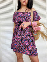 Load image into Gallery viewer, Vintage 90s pink bohemian floral print off shoulder dress
