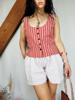 Load image into Gallery viewer, Vintage 90s red striped buttons down corset top
