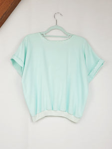 Vintage 80s baby blue embroidered minimalist top blouse
