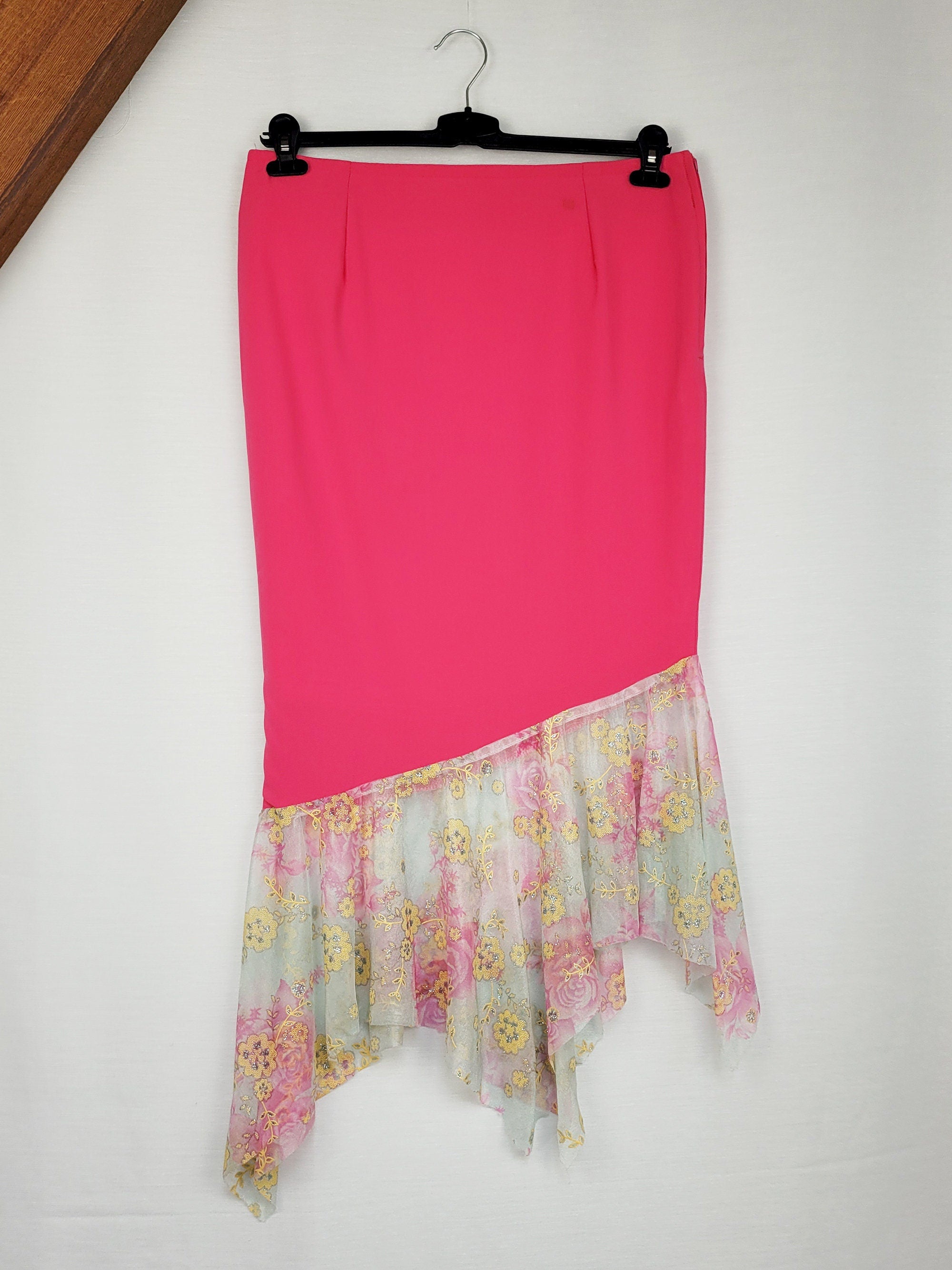 Vintage 90s hot pink midi mermaid skirt