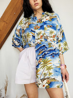 Load image into Gallery viewer, Vintage Y2K 00s blue tropical Hawaii oversized shirt top
