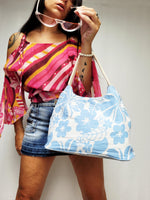 Load image into Gallery viewer, Vintage 00s Y2K pastel blue Hawaii shoulder beach bag
