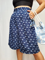 Load image into Gallery viewer, Vintage 90s navy blue floral print wide knee summer shorts
