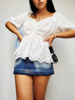 Load image into Gallery viewer, Vintage 00s white see through puff sleeve peplum blouse top
