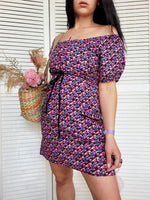 Load image into Gallery viewer, Vintage 90s pink bohemian floral print off shoulder dress
