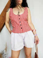 Load image into Gallery viewer, Vintage 90s red striped buttons down corset top
