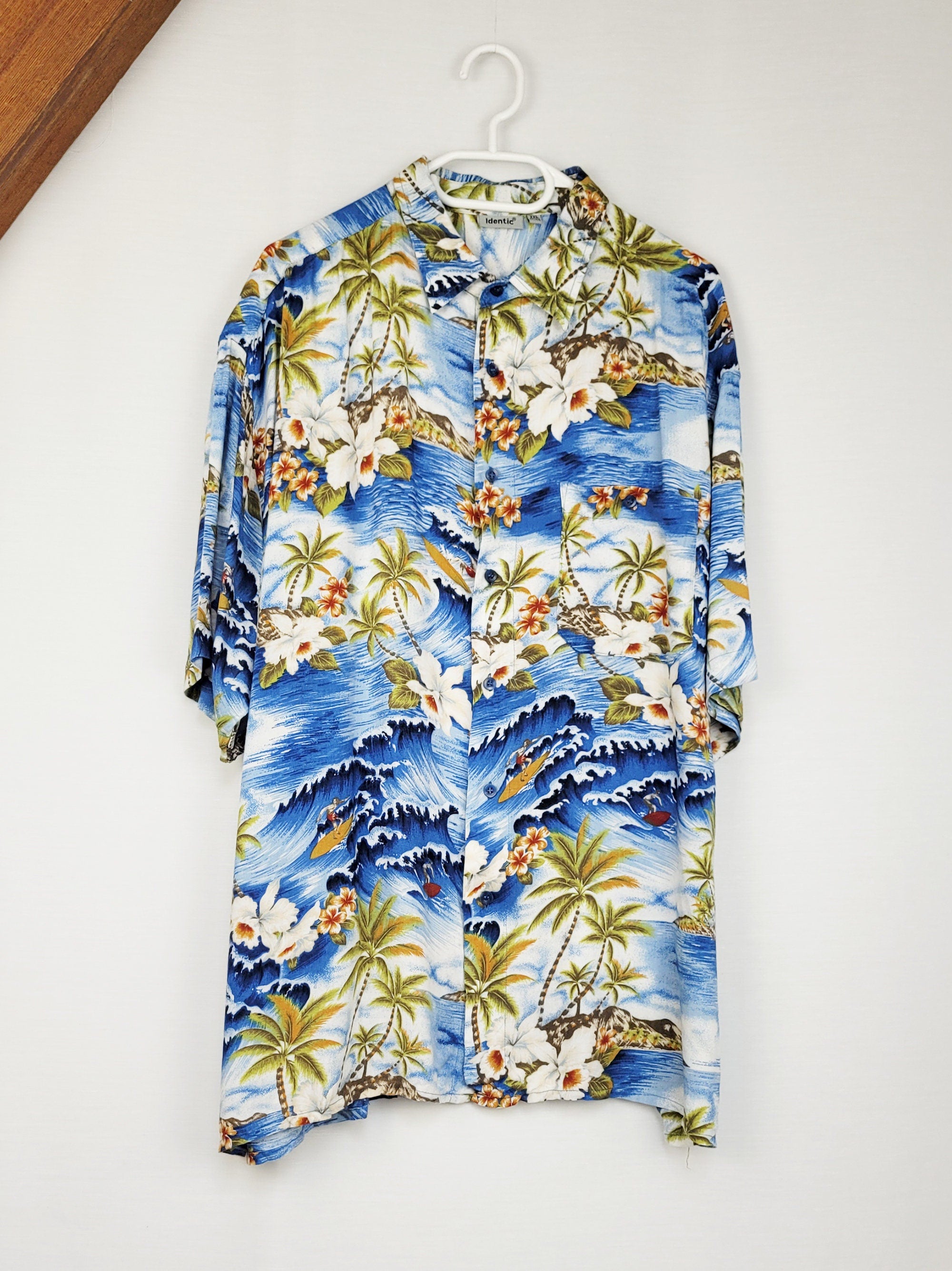 Vintage Y2K 00s blue tropical Hawaii oversized shirt top