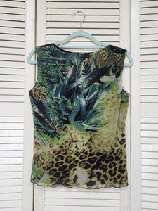 Vintage Y2K 00s green tropical mesh summer tank top