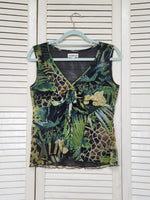 Load image into Gallery viewer, Vintage Y2K 00s green tropical mesh summer tank top
