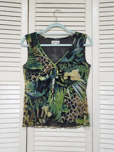 Vintage Y2K 00s green tropical mesh summer tank top