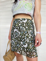 Load image into Gallery viewer, Vintage Y2K 00s green abstract print mesh mini summer skirt
