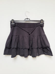 Vintage 00s Y2K draped black jersey festival mini skirt