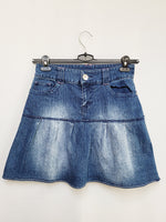 Load image into Gallery viewer, Vintage Y2K 00s blue denim pleated mini skirt
