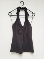 Load image into Gallery viewer, Vintage Y2K 00s black minimalist tie up halter blouse top
