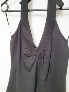 Vintage Y2K 00s black minimalist tie up halter blouse top