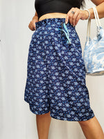 Load image into Gallery viewer, Vintage 90s navy blue floral print wide knee summer shorts
