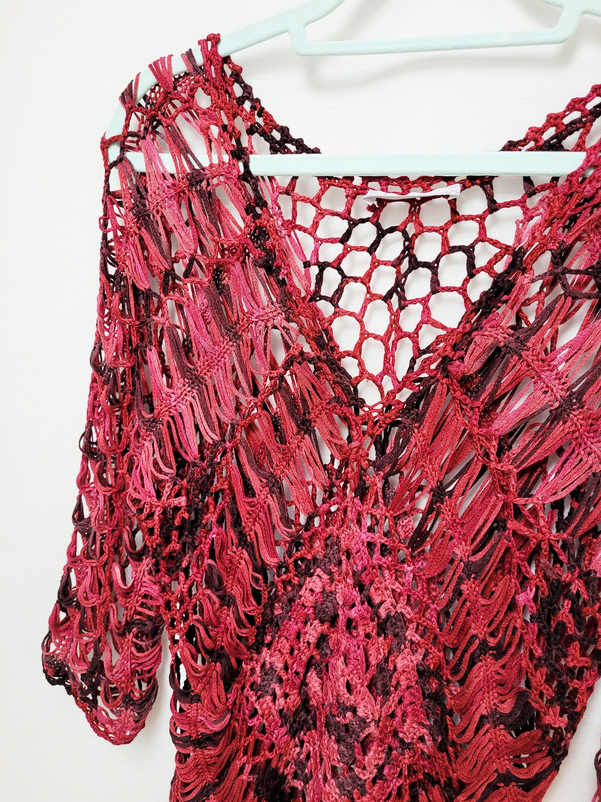 Vintage 90s burgundy sheer knit festival cover up dress