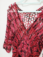 Load image into Gallery viewer, Vintage 90s burgundy sheer knit festival cover up dress
