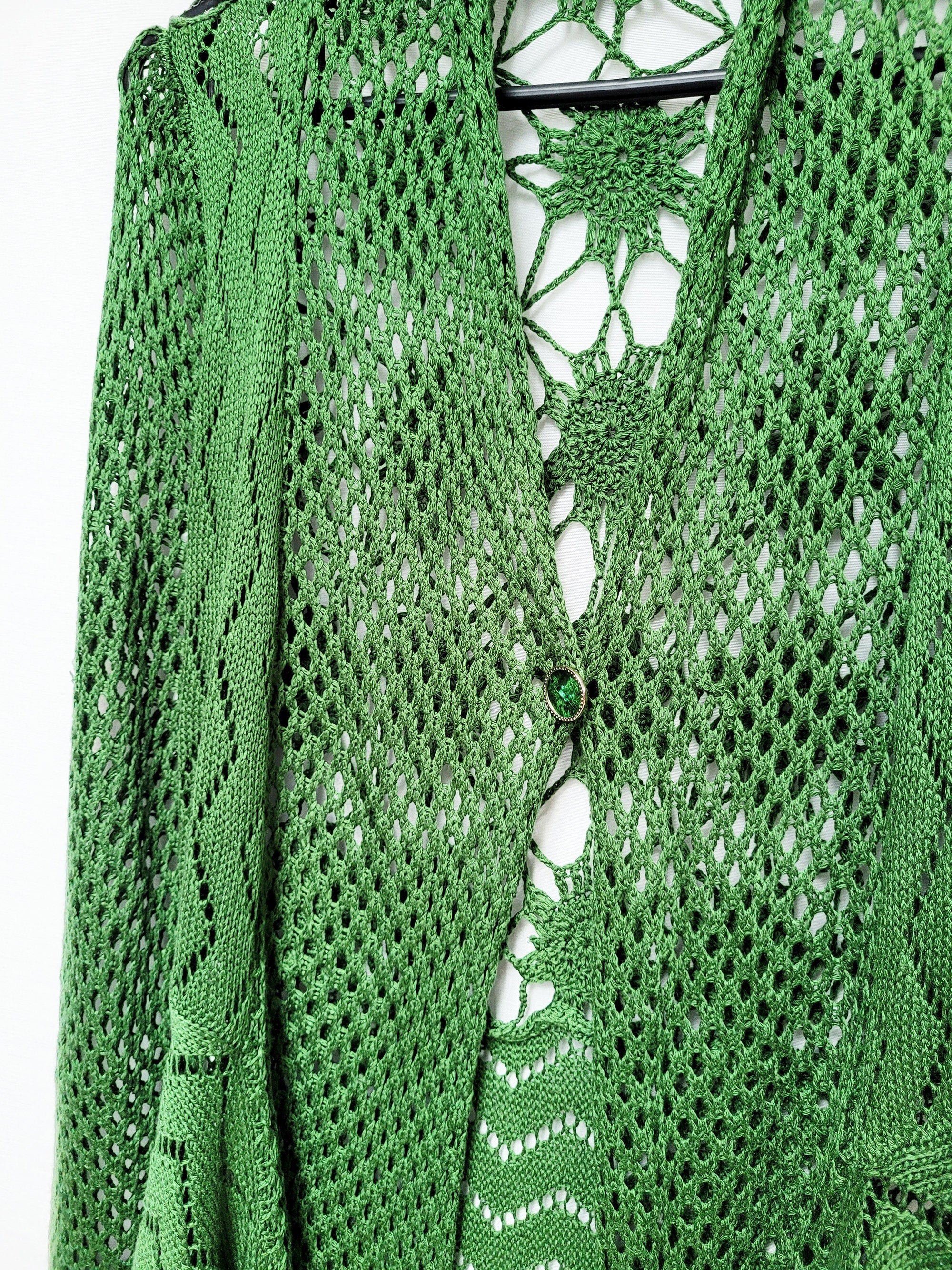 Vintage 90s green sheer knit one button cardigan top