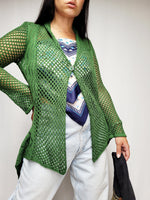 Load image into Gallery viewer, Vintage 90s green sheer knit one button cardigan top
