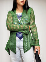 Load image into Gallery viewer, Vintage 90s green sheer knit one button cardigan top
