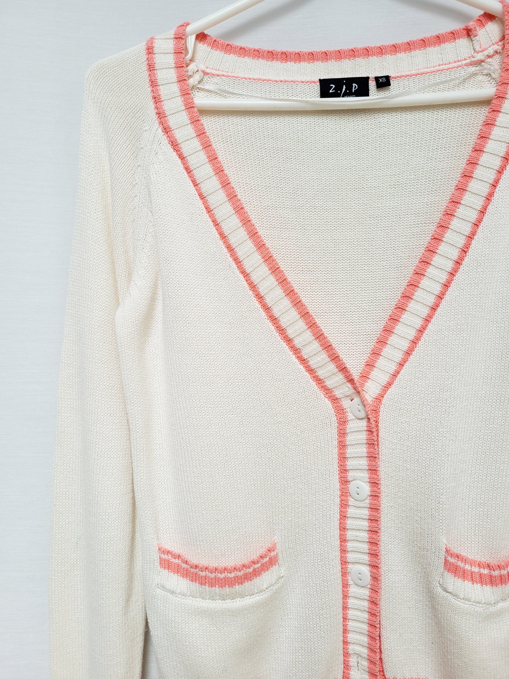 Vintage Y2K 00s preppy white & pink cardigan top