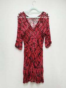 Vintage 90s burgundy sheer knit festival cover up dress