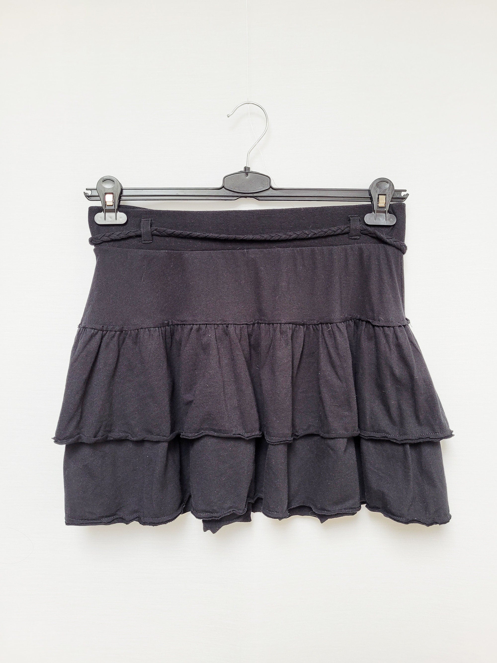 Vintage 00s Y2K draped black jersey festival mini skirt