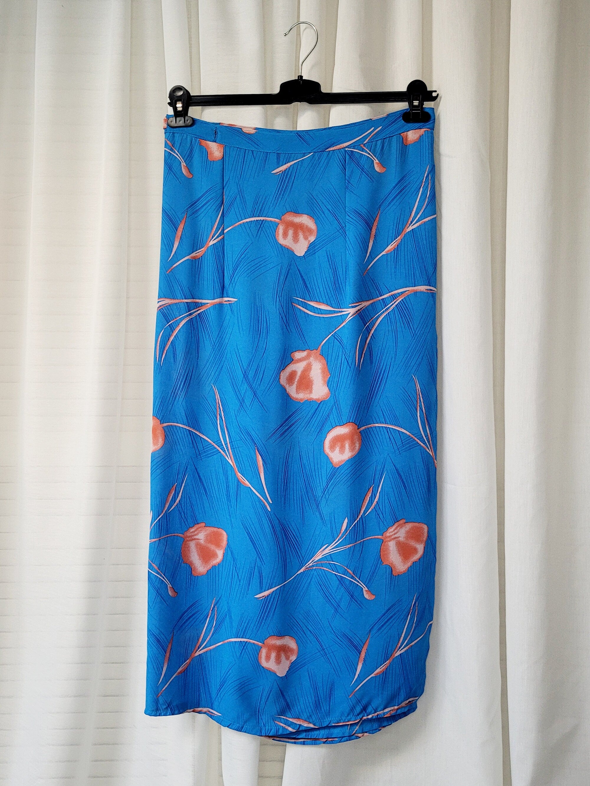 Vintage 90s blue floral print wrap maxi skirt