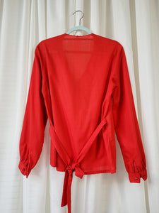 Vintage 80s red embroidery wrap blouse top