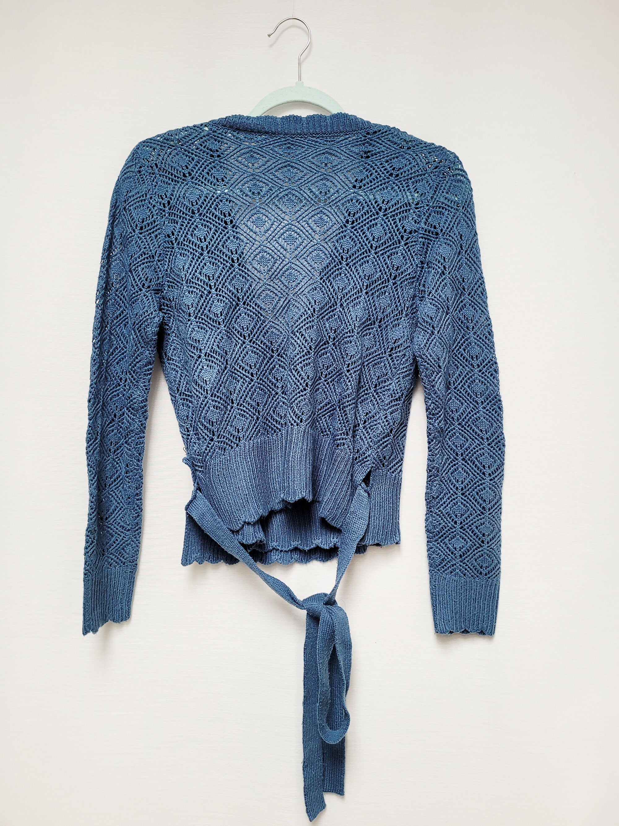 Vintage Y2K 00s blue sheer tie up wrap cardigan top