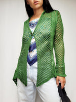 Load image into Gallery viewer, Vintage 90s green sheer knit one button cardigan top
