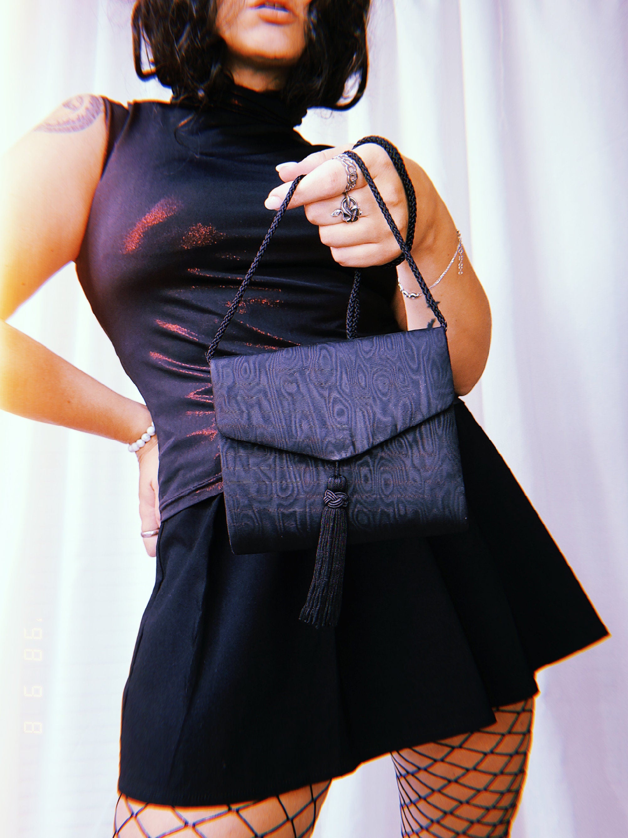 Vintage 90s black mini square cross body envelope bag