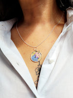 Load image into Gallery viewer, Dried flower resin round pendant necklace with silver chain,   RN3
