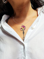 Load image into Gallery viewer, Dried flower resin round pendant necklace with silver chain,   RN4
