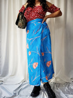 Load image into Gallery viewer, Vintage 90s blue floral print wrap maxi skirt
