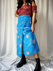 Vintage 90s blue floral print wrap maxi skirt